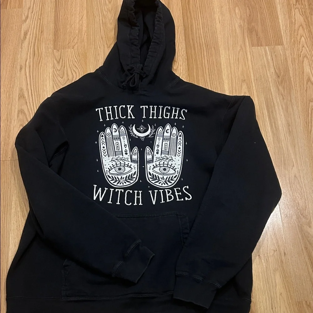 Port & Company Black Graphic Hoodie - Thick Thighs Witch Vibes  Size XLARGE - Picture 14 of 15
